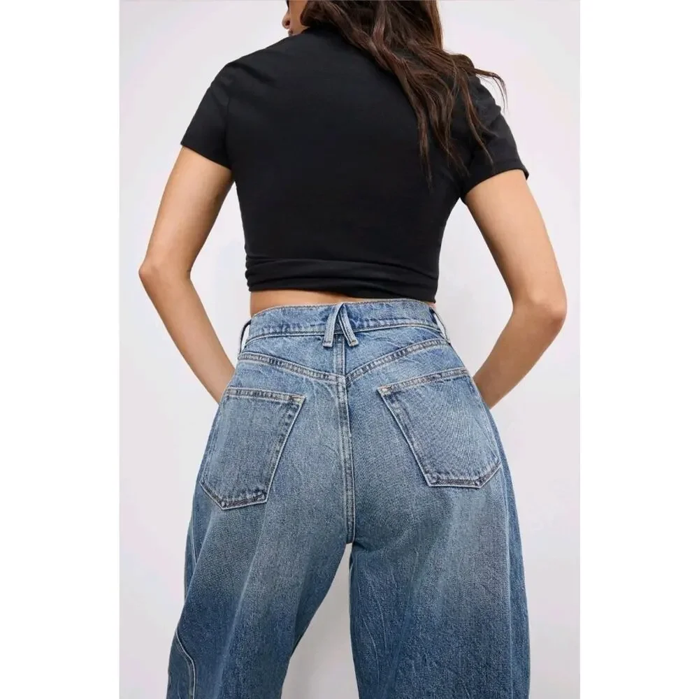 NWT. Good American Good Extreme Barrel Indigo Jeans Size 6 - Picture 9 of 14